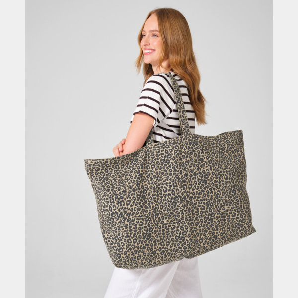 Leopard print canvas oversized tote bag Thumbnail